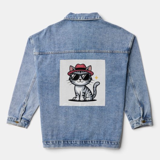 Strak & Stijlvolle Koele Kat Denim Jacket (Achterkant)