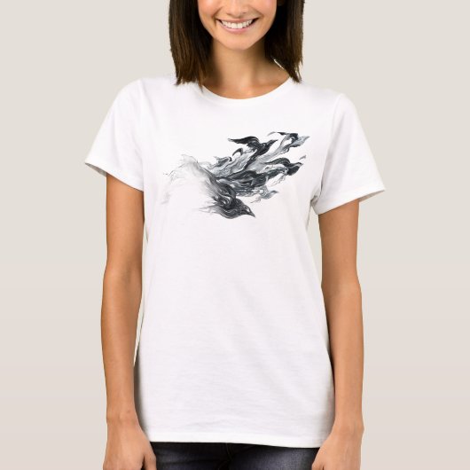 Strak Zilver Abstract Vogels Modeprint T-shirt (Voorkant)