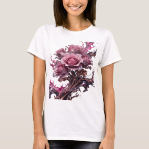 Strak Zilver BLOEMEN IN CHOCOLADE SPATTEN Print T-shirt