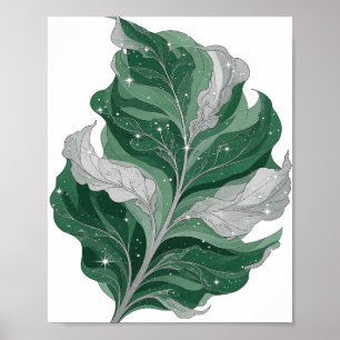 Strak Zilver GROENE BLAADJE MET STERREN Design Poster
