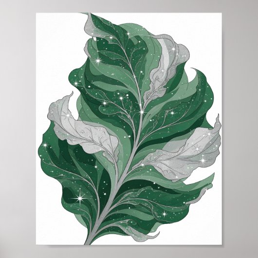 Strak Zilver GROENE BLAADJE MET STERREN Design Poster (Voorkant)