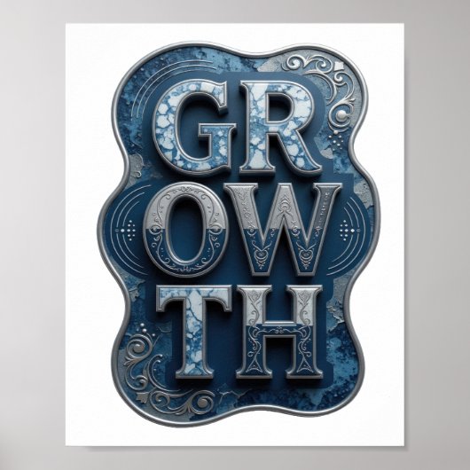 Strak Zilver GROWTH Tekst Design Poster (Voorkant)