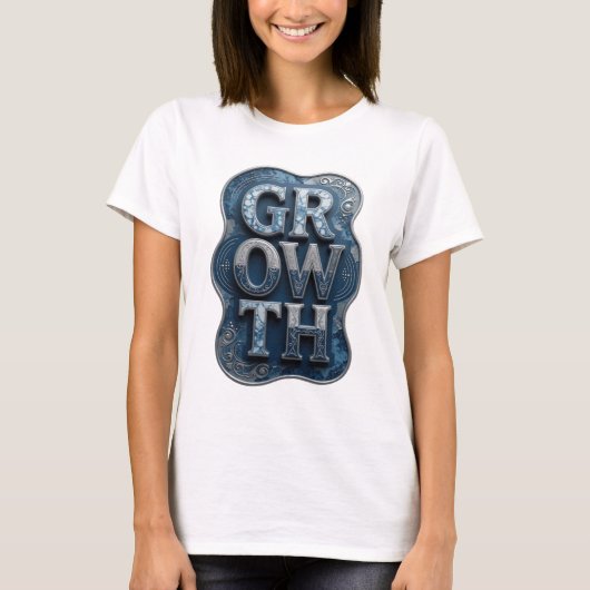 Strak Zilver GROWTH Tekst Design T-shirt (Voorkant)