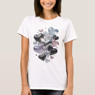 Strak Zilver HARTEN EN DIAMANTEN Tekst Design T-shirt