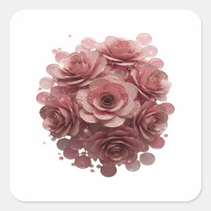 Strak Zilver ROZE ROZEN EN GLITTER Sticker Motief