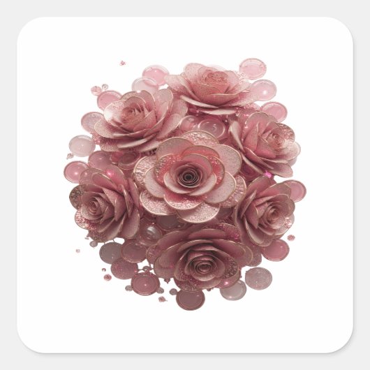 Strak Zilver ROZE ROZEN EN GLITTER Sticker Motief (Voorkant)