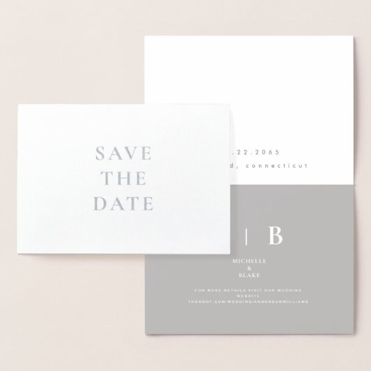 Strak Zilver & Wit Monogram Save the Date Folie Kaarten (Display)