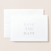 Strak Zilver & Wit Monogram Save the Date Folie Kaarten (Voorkant met envelop)
