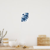 Strak Zilveren BLUE HEARTS Poster (Keuken)