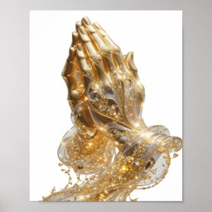 Strak Zilveren GOUDEN BIDDENDE HANDEN Artistiek Mo Poster