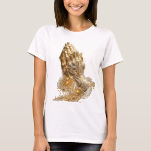 Strak Zilveren GOUDEN BIDDENDE HANDEN Artistiek Mo T-shirt
