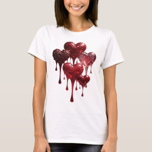 Strak Zilveren HEARTS OF LOVE Draagbare Kunst T-shirt