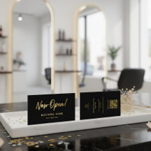 Strak Zwart & Goud Script Grand Opening Promo Logo