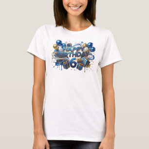 Strakblauwe VERJAARDAG 6DE druk T-shirt