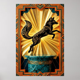 Strakke Art Deco Panter Silhouet Zwart Goud Poster