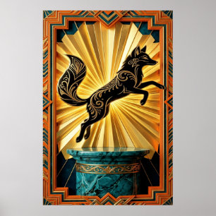Strakke Art Deco Panter Silhouet Zwart Goud Poster
