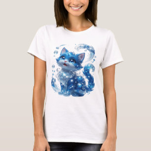 Strakke Blauwe BLauwe KAT MET DIAMANTEN EN STERREN T-shirt