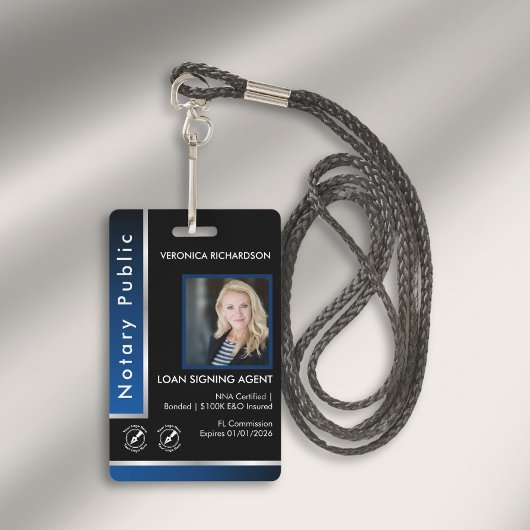 Strakke Blauwe Zilveren Notaris QR-code Foto I.D. Badge