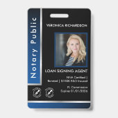 Strakke Blauwe Zilveren Notaris QR-code Foto I.D. Badge (Voorzijde)
