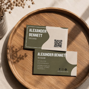 Strakke eenvoud Groen & Crème Scannable Qrcode  Visitekaartje