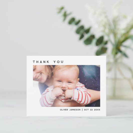 Strakke Eenvoudige Moderne Aangepaste Foto Baby Sh Briefkaart (Staand voorkant)