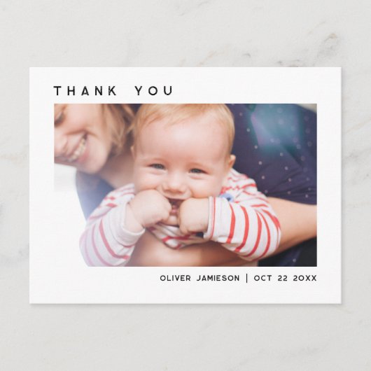 Strakke Eenvoudige Moderne Aangepaste Foto Baby Sh Briefkaart (Voorkant)