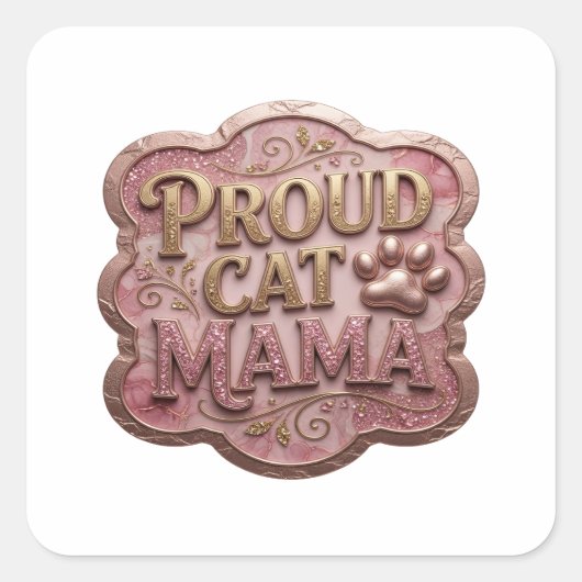 Strakke Goud PROUD CAT MAMA Cadeau Sticker (Voorkant)