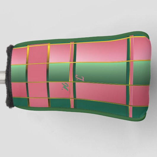 Strakke Kleurblok Roze en Groene Monogram Putter Golfheadcover (Voorkant)