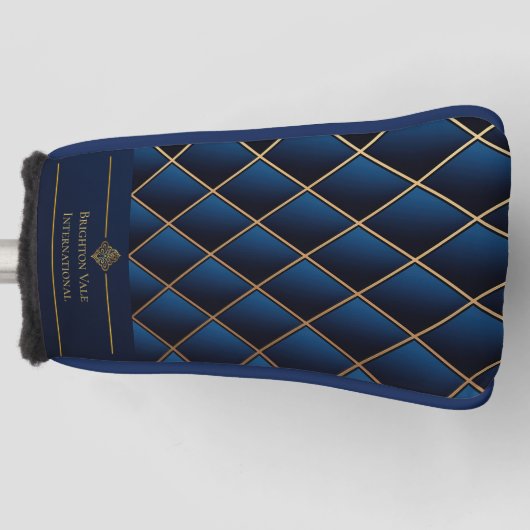 Strakke luxe navy & gouden geometrische putter golfheadcover (Voorkant)