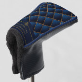 Strakke luxe navy & gouden geometrische putter golfheadcover (3/4 voorkant)