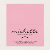 Strakke makelaar (roze) visitekaartje (Buitenkant ongevouwen)