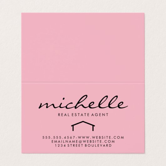 Strakke makelaar (roze) visitekaartje (Buitenkant ongevouwen)