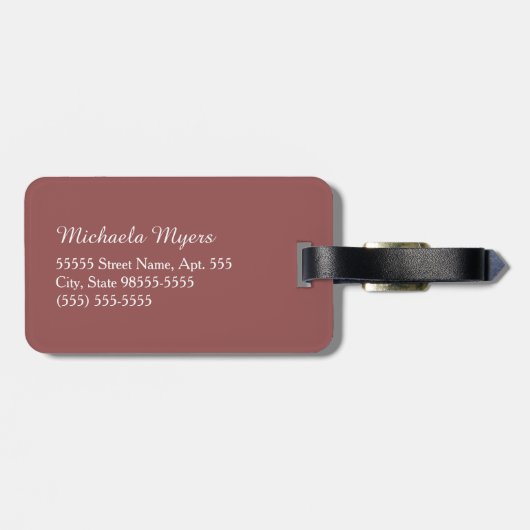 Strakke Marsala Luifel Strepen Naam en Monogram Bagagelabel (Achterkant horizontaal)