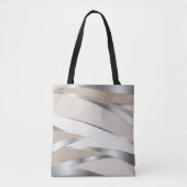 Strakke Metallic Golf Beige en wit Tote Bag (Voorkant)