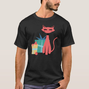 Strakke Mid Century Modern Kerstkat met Cadeau T-shirt