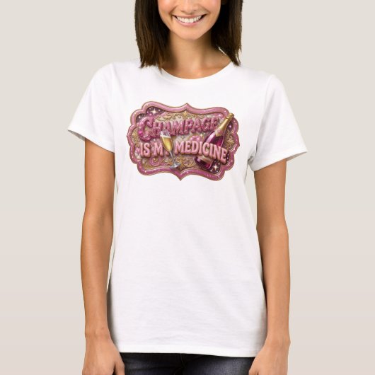 Strakke Rode CHAMPAGNE IS MIJN MEDICIJN Statement T-shirt (Voorkant)