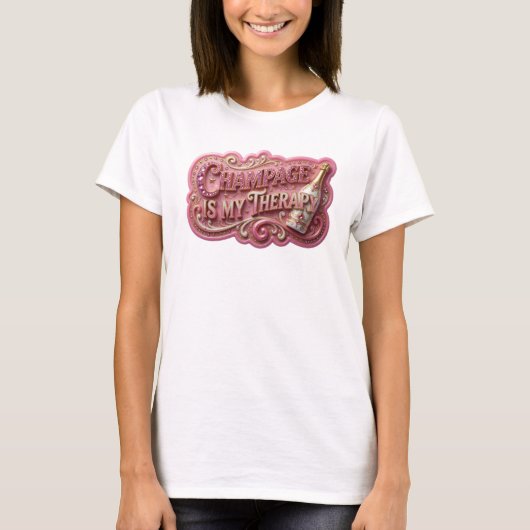 Strakke Rode CHAMPAGNE IS MIJN THERAPIE Statement T-shirt (Voorkant)