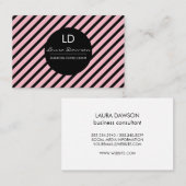 Strakke Roze Monogram Cirkel en Strepen Visitekaartje (Voorkant / Achterkant)