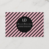 Strakke Roze Monogram Cirkel en Strepen Visitekaartje (Voorkant)