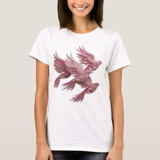 Strakke Roze ROZE DUIVEN 3D-tekstkunst T-shirt (Voorkant)