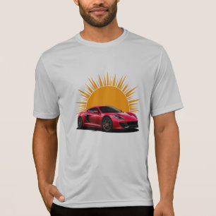Strakke sportwagen tegen levendige zonsondergang t-shirt