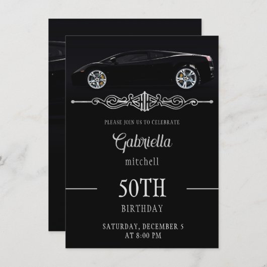 Strakke sportwagen verjaardagsuitnodiging kaart (Voorkant / Achterkant)