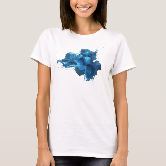 Strakke & Stijlvolle Blauwe Abstracte Kubussen Cus T-shirt (Voorkant)