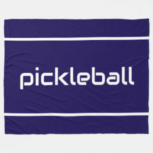 Strakke witte PICKLEBALL-tekststrepen op marinebla Fleece Deken
