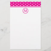 Strakke Witte Stippen op Fel Roze Monogram Briefpapier (Voorkant)