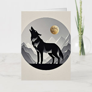 Strakke wolf silhouet zwart grijs minimalistisch folie wenskaart