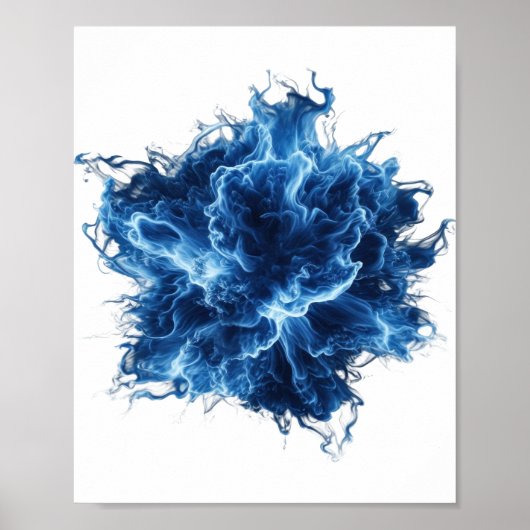 Strakke Zilveren BLAUWE VLAM Statement Design Poster (Voorkant)