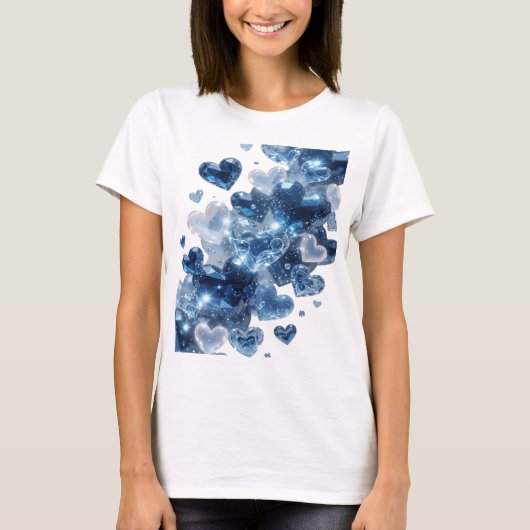 Strakke Zilveren BLUE HEARTS Statement T-shirt (Voorkant)