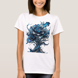 Strakke Zilveren BLUE ROSE Print T-shirt