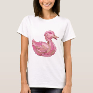 Strakke Zilveren ROZE EEND MET DIAMANTEN Slogan De T-shirt